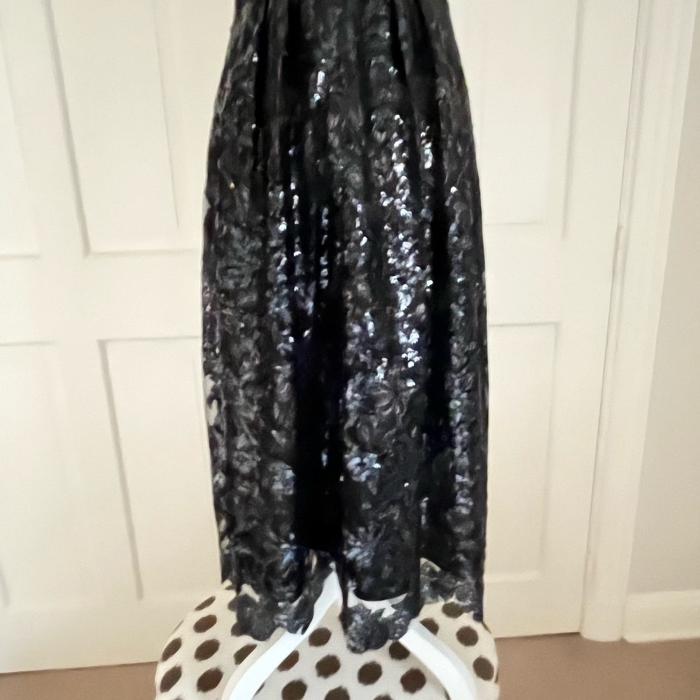 Kay Unger navy black embellished tea length gown 4 - Picture 8 of 13